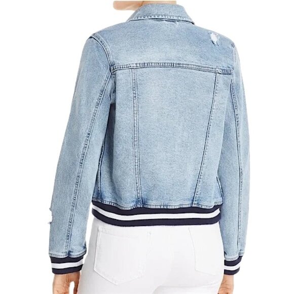 Pistola - Women’s ‘Brando’ Distressed, Bomber Denim Jacket, Trim - Blue, Medium - Picture 3 of 16